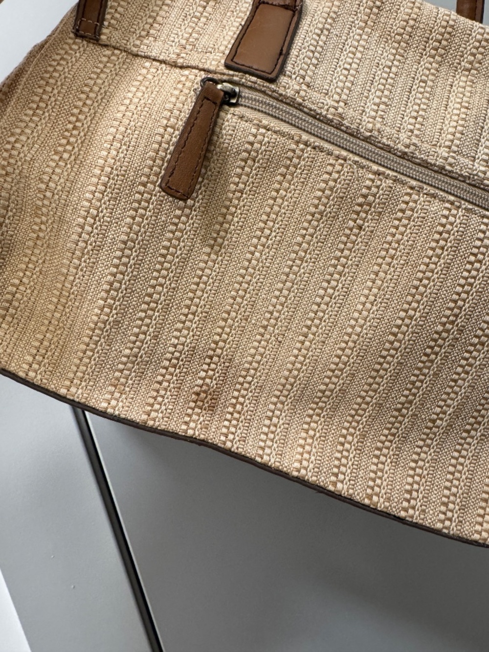 Etienne Aigner Woven Straw Leather Satchel Bag Tan Vintage Coastal - Picture 14 of 16